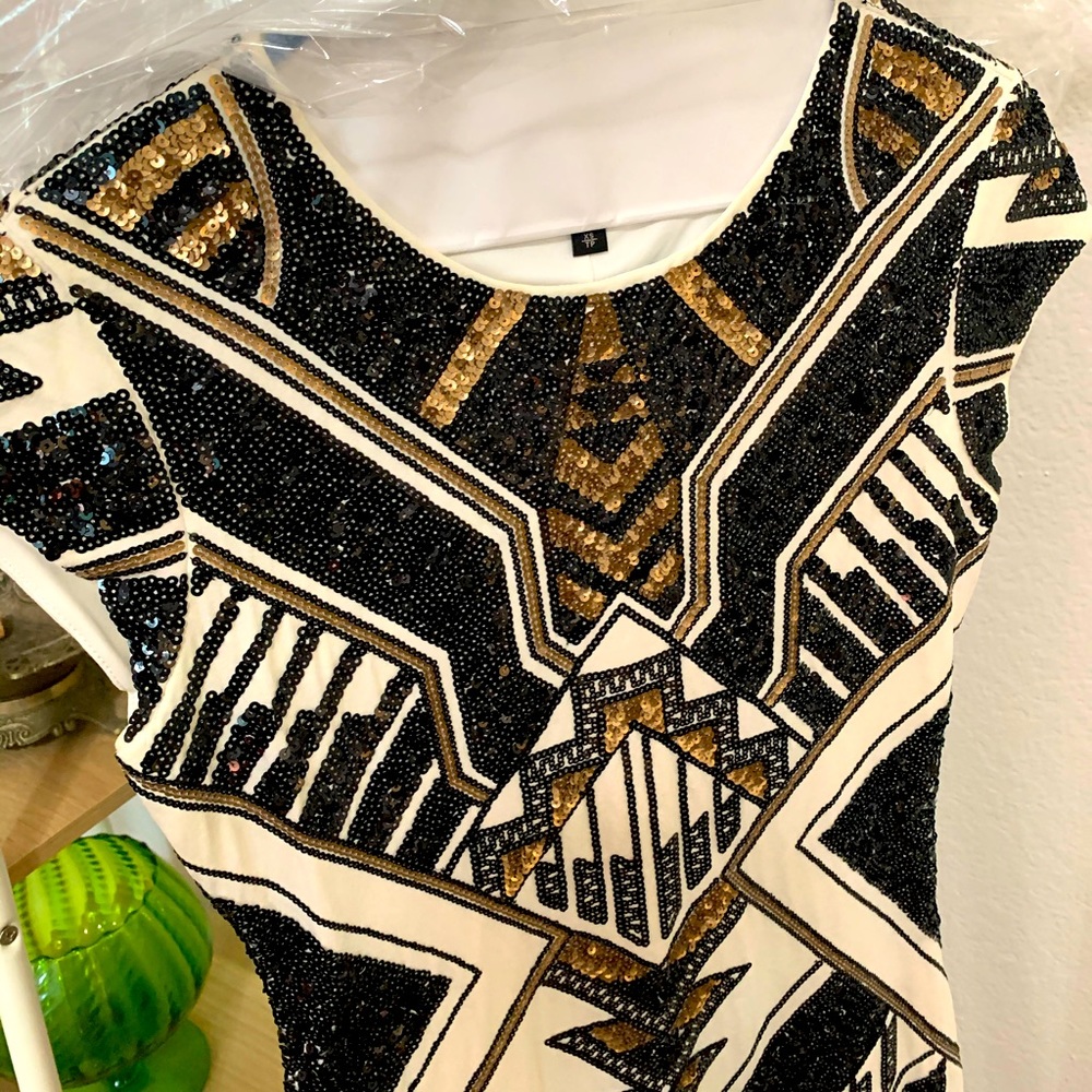 Sequin form fitting dress.